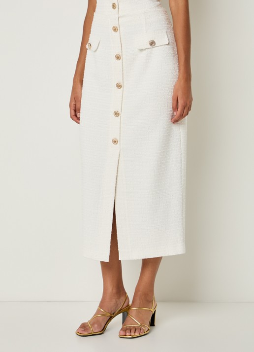 Joseph Ribkoff Midi rok met sierknopen - detail 2 gebroken wit
