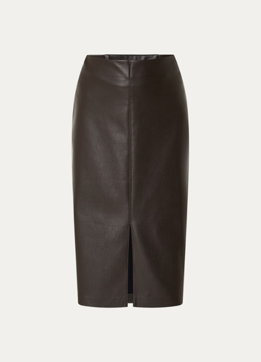 Joseph Ribkoff Midi rok van imitatieleer en split - voorkant donkerbruin