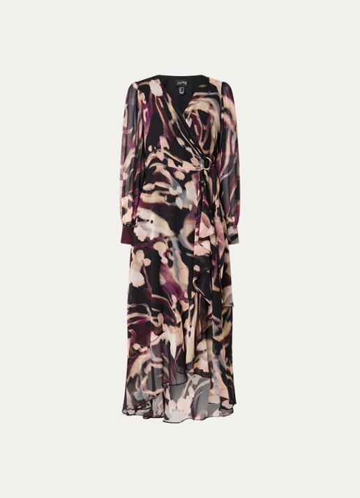 Joseph Ribkoff Midi wikkeljurk met ceintuur - voorkant 2 aubergine