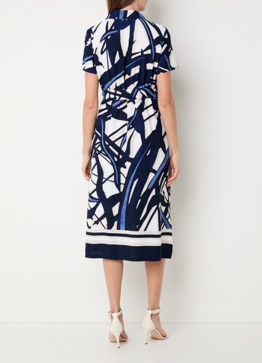 Joseph Ribkoff Midi wikkeljurk met grafische print - achterkant 4 donkerblauw