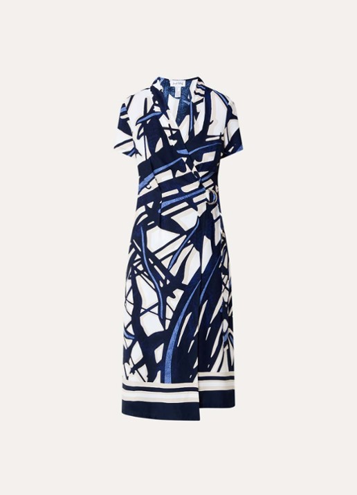 Joseph Ribkoff Midi wikkeljurk met grafische print - voorkant donkerblauw