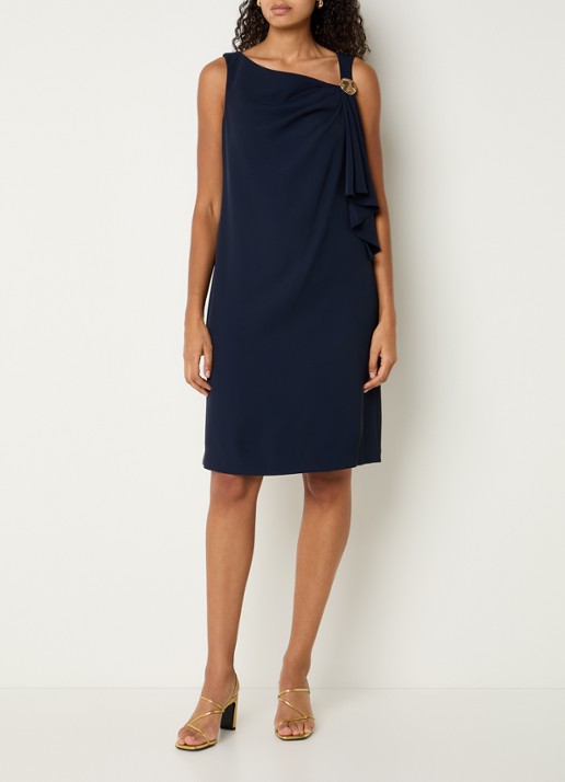 Joseph Ribkoff Mini jurk met asymmetrische hals - voorkant 4 donkerblauw