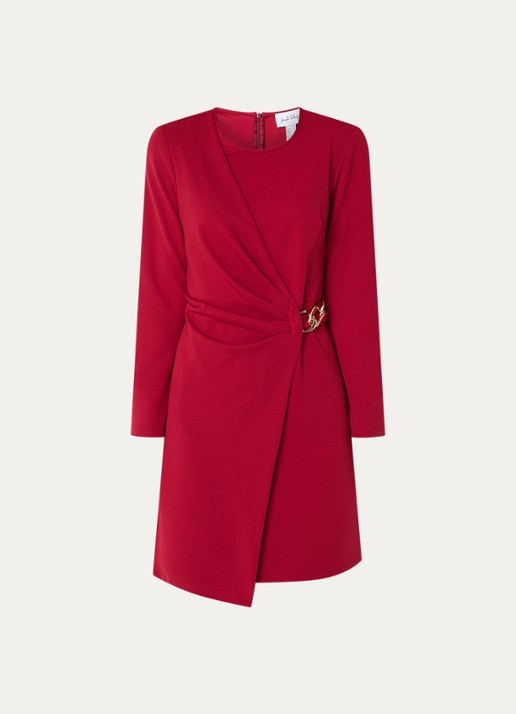 Joseph Ribkoff Mini jurk met ceintuur - voorkant 3 cranberryrood