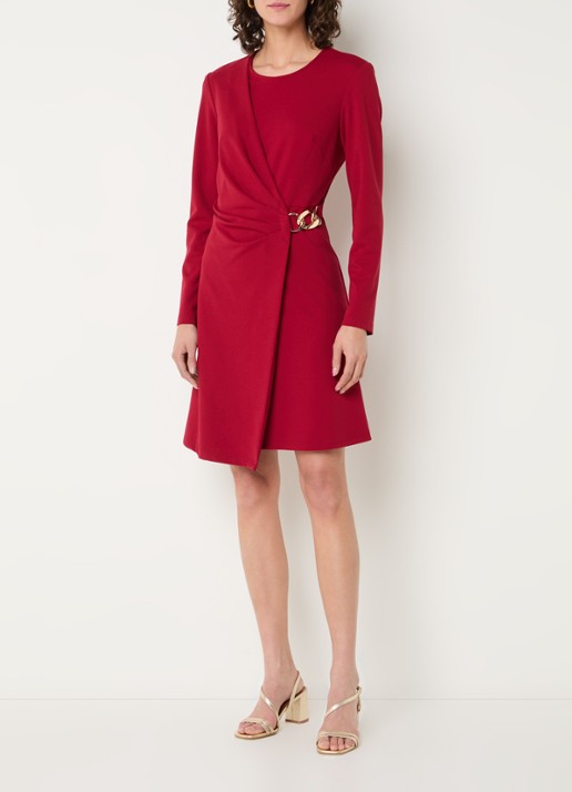 Joseph Ribkoff Mini jurk met ceintuur - voorkant 4 cranberryrood