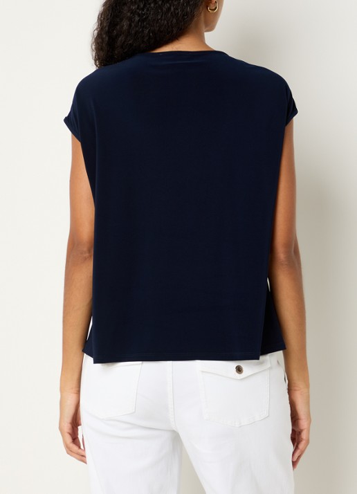 Joseph Ribkoff Mouwloze top met broderie - achterkant donkerblauw