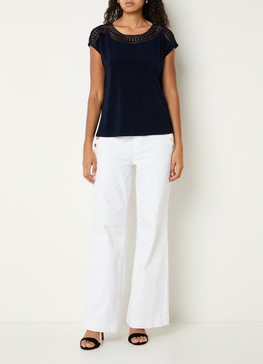 Joseph Ribkoff Mouwloze top met broderie - voorkant 4 donkerblauw