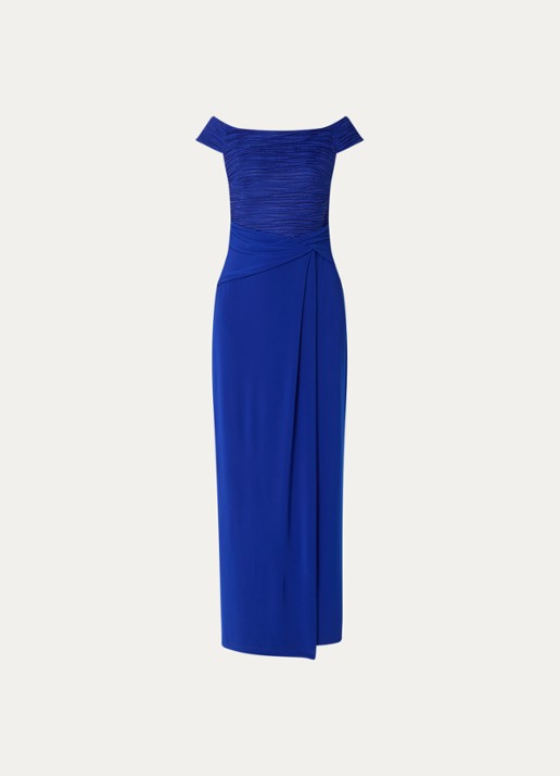 Joseph Ribkoff Off shoulder maxi jurk met lurex - voorkant 2 kobaltblauw