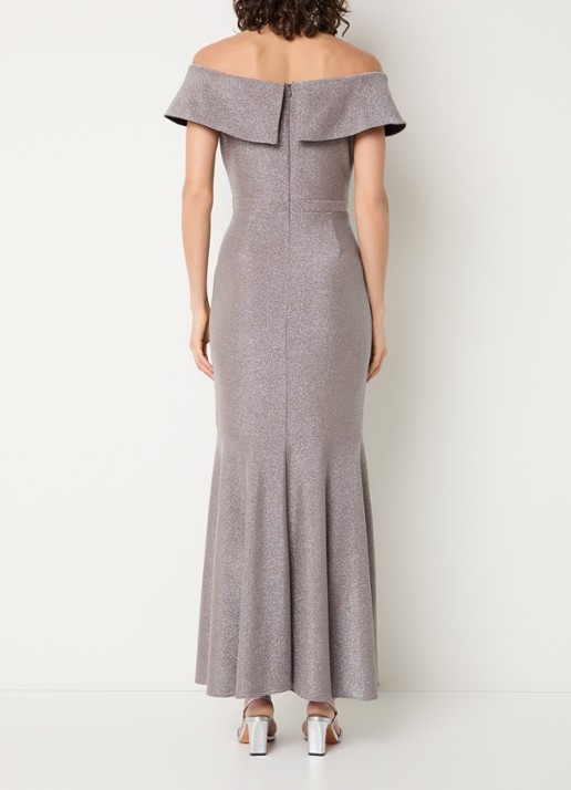 Joseph Ribkoff Off-shoulder maxi jurk met lurex - achterkant zilver