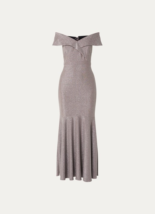 Joseph Ribkoff Off-shoulder maxi jurk met lurex - voorkant 2 zilver