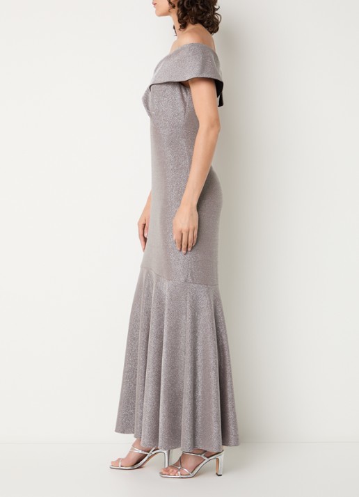 Joseph Ribkoff Off-shoulder maxi jurk met lurex - voorkant 3 zilver