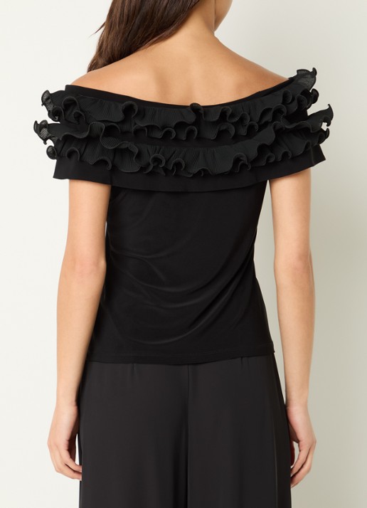Joseph Ribkoff Off shoulder top met ruches - achterkant 3 zwart