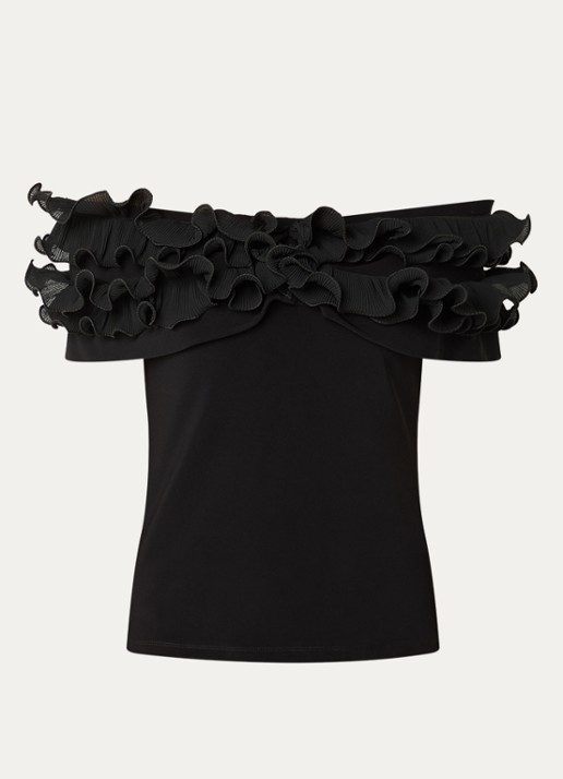 Joseph Ribkoff Off shoulder top met ruches - voorkant zwart
