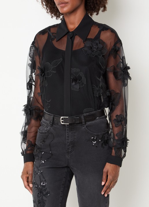 Joseph Ribkoff Semi-transparante blouse met broderie en borduring