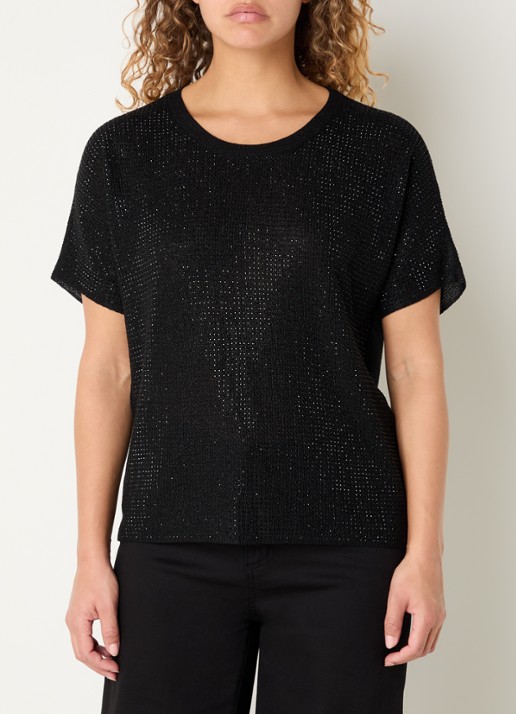 Joseph Ribkoff Semi-transparante top met strass - detail 4 zwart