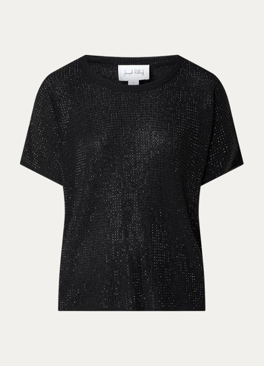 Joseph Ribkoff Semi-transparante top met strass - voorkant 7 zwart