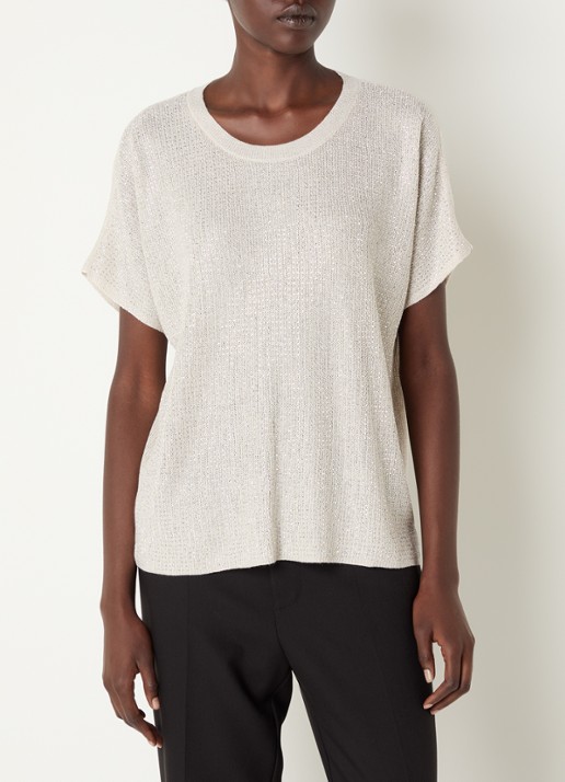 Joseph Ribkoff Semi-transparante top met strass - detail beige