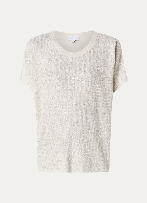 Joseph Ribkoff Semi-transparante top met strass - voorkant 3 beige