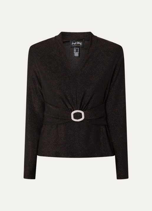 Joseph Ribkoff Top met lurex en V-hals - voorkant 2 donkerbruin