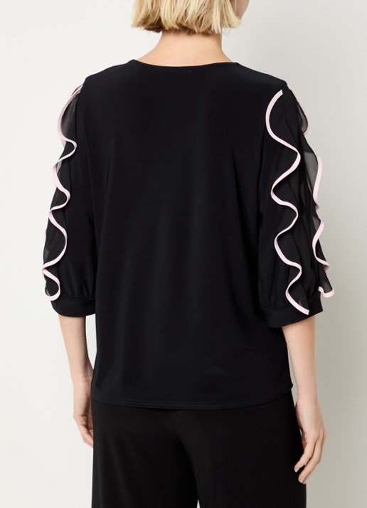 Joseph Ribkoff Top met volant en details van mesh - achterkant 3 zwart