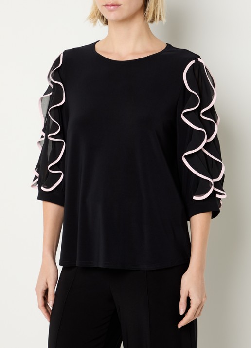 Joseph Ribkoff Top met volant en details van mesh