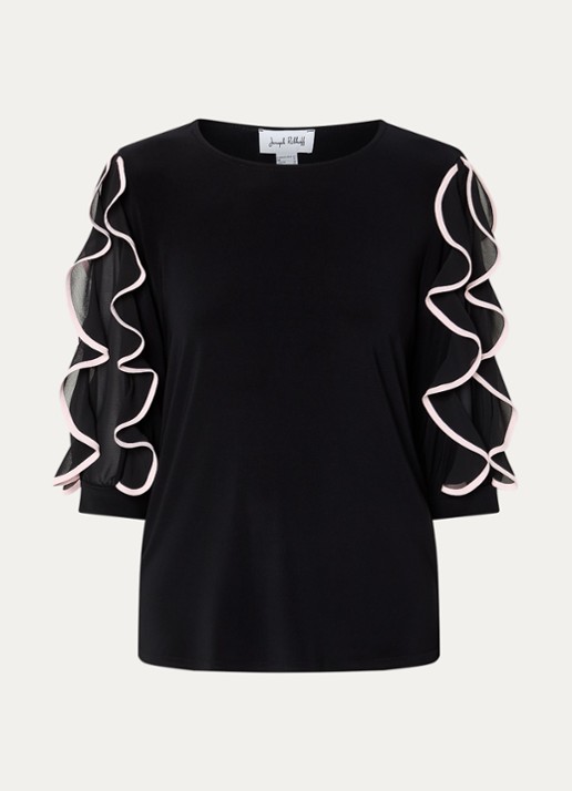 Joseph Ribkoff Top met volant en details van mesh - voorkant zwart