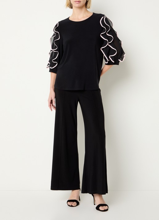 Joseph Ribkoff Top met volant en details van mesh - voorkant 2 zwart