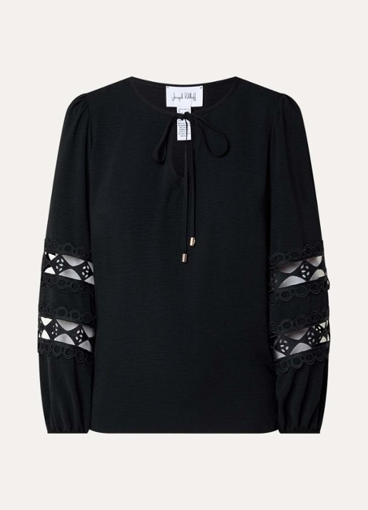 Joseph Ribkoff Tuniek met broderie en opengewerkt detail - voorkant 3 zwart