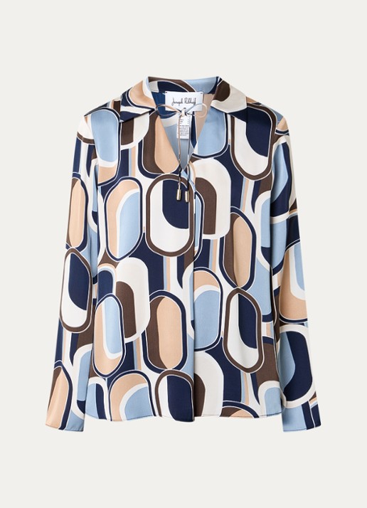 Joseph Ribkoff Tuniek met print en kraag - voorkant blauwgrijs