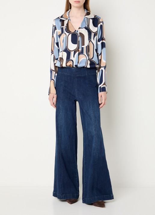 Joseph Ribkoff Tuniek met print en kraag - voorkant 2 blauwgrijs