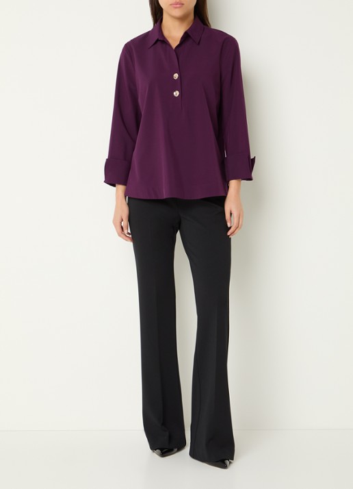 Joseph Ribkoff Tuniek met trompetmouw  - voorkant 2 aubergine