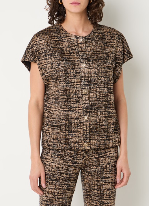 Joseph Ribkoff Vets met print en ronde hals - detail camel
