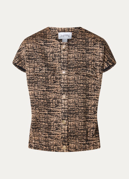 Joseph Ribkoff Vets met print en ronde hals - voorkant 3 camel