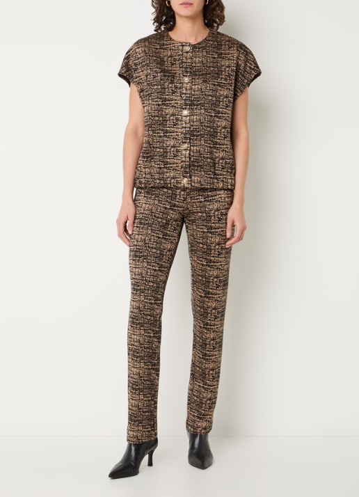 Joseph Ribkoff Vets met print en ronde hals - voorkant 4 camel