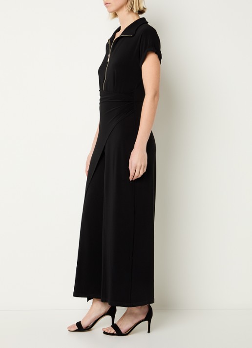 Joseph Ribkoff Wide fit jumpsuit met asymmetrische zoom - voorkant 4 zwart