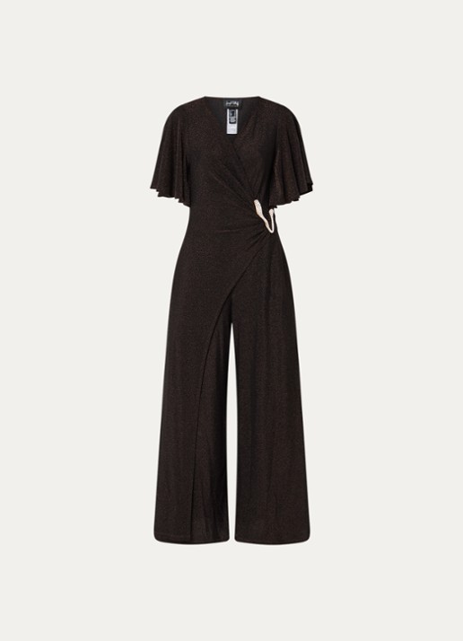 Joseph Ribkoff Wide fit jumpsuit met knoopdetail - voorkant 2 donkerbruin