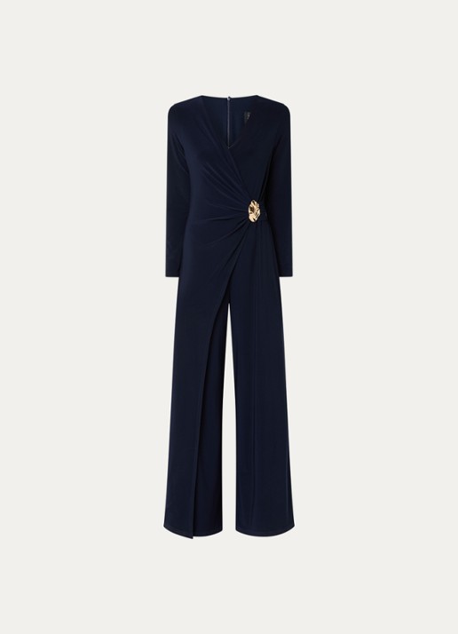 Joseph Ribkoff Wide fit jumpsuit met knoopdetail - voorkant 3 donkerblauw
