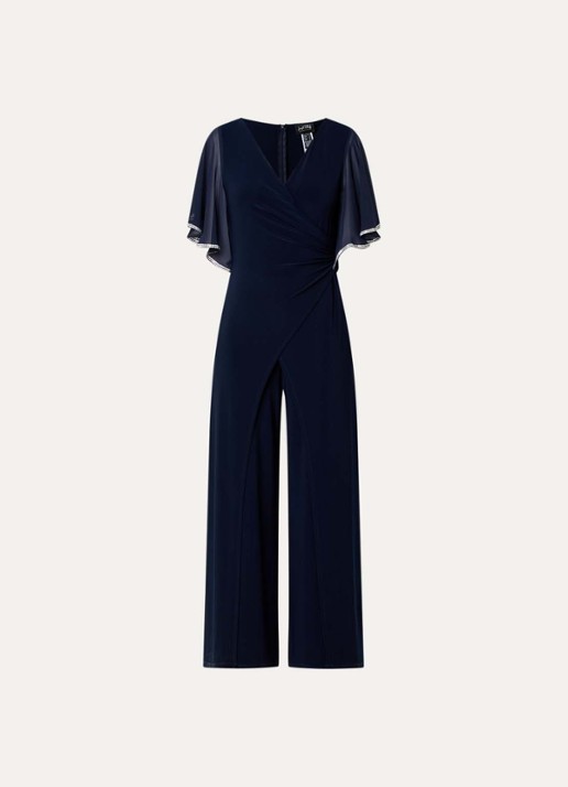 Joseph Ribkoff Wide fit jumpsuit met plooidetail en strass - voorkant donkerblauw