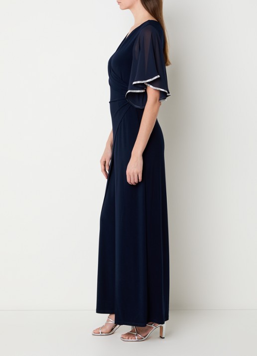 Joseph Ribkoff Wide fit jumpsuit met plooidetail en strass - voorkant 2 donkerblauw