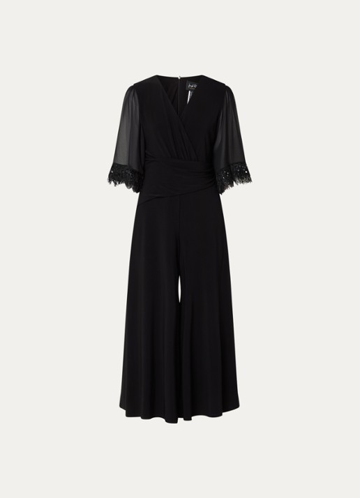 Joseph Ribkoff Wide fit jumpsuit met plooidetail - voorkant zwart