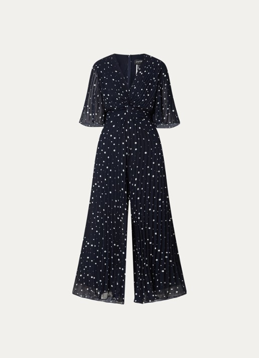 Joseph Ribkoff Wide fit jumpsuit met stippenprint - voorkant 2 donkerblauw