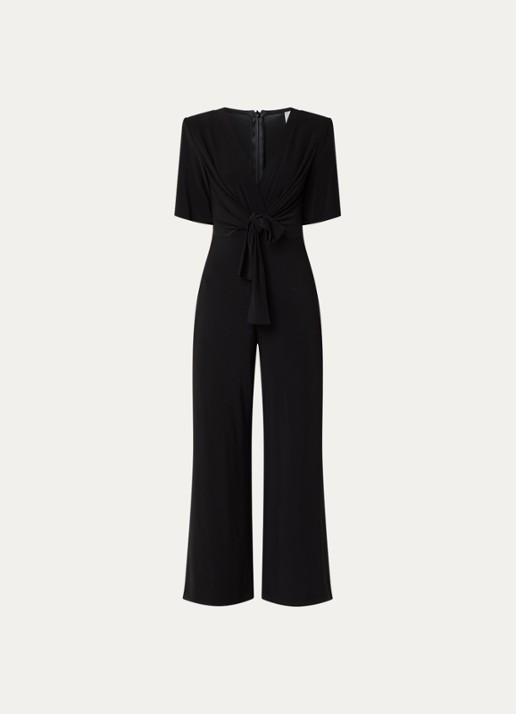 Joseph Ribkoff Wide fit jumpsuit met strikdetail - voorkant 3 zwart