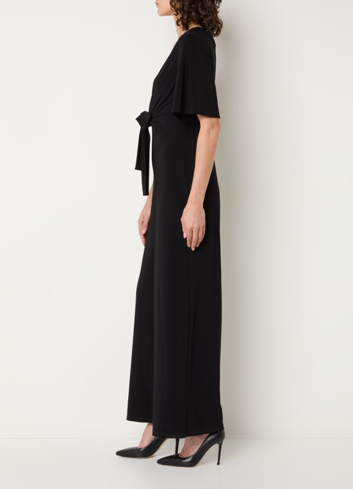Joseph Ribkoff Wide fit jumpsuit met strikdetail - voorkant 4 zwart