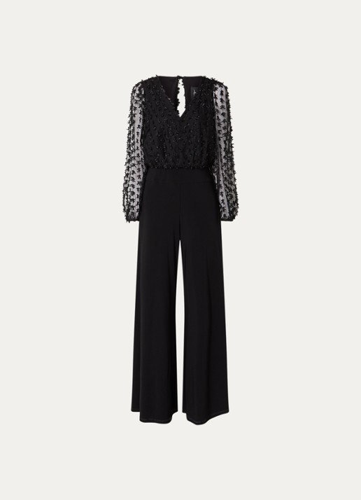 Joseph Ribkoff Wide fit jumpsuit met V-hals - voorkant zwart