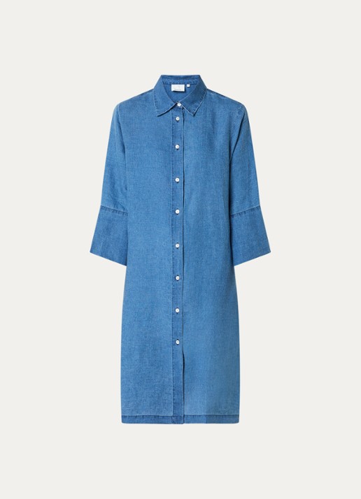 Josephine & Co Bailyn midi A-lijn blousejurk van chambray - voorkant 2 indigo