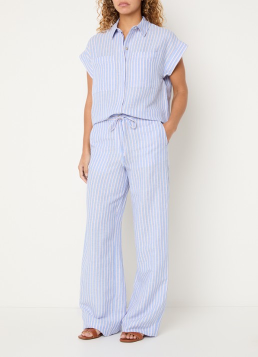 Josephine & Co Barndon blouse in linnenblend met streepprint - voorkant 3 blauw