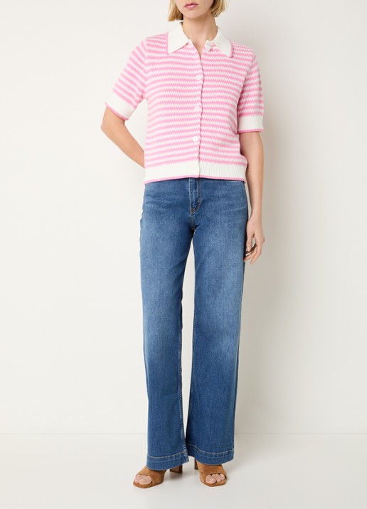 Josephine & Co Basha grofgebreid vest met streepprint - voorkant 2 roze