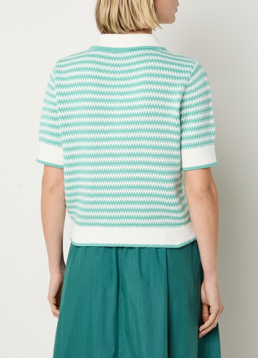 Josephine & Co Basha grofgebreid vest met streepprint - achterkant zeegroen