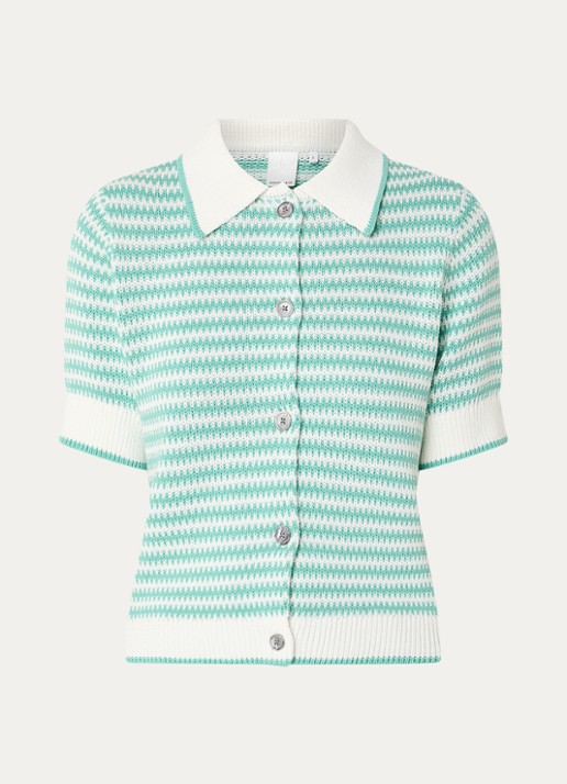 Josephine & Co Basha grofgebreid vest met streepprint - voorkant 2 zeegroen