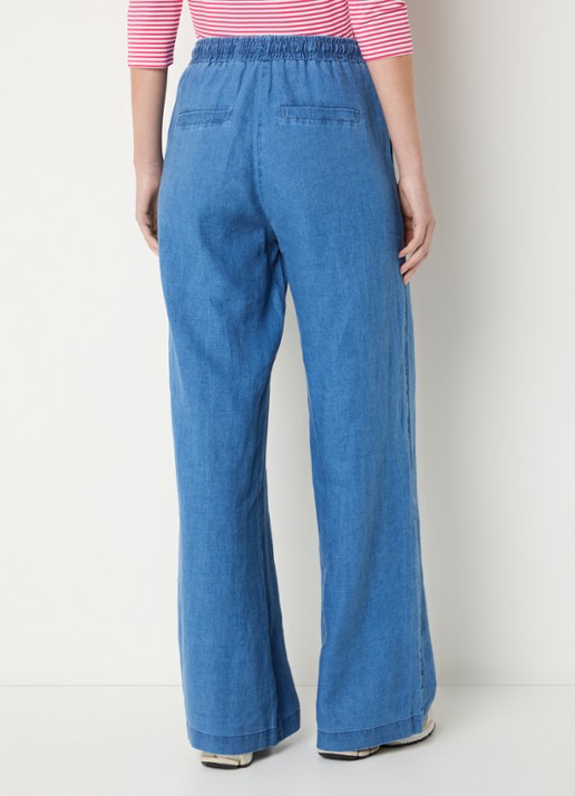Josephine & Co Basma high waist straight fit broek met trekkoord en steekzakken - achterkant indigo