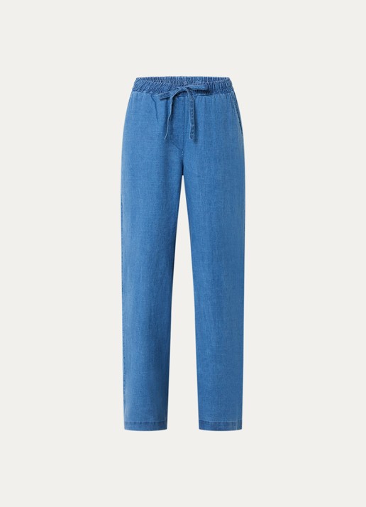 Josephine & Co Basma high waist straight fit broek met trekkoord en steekzakken - voorkant 2 indigo